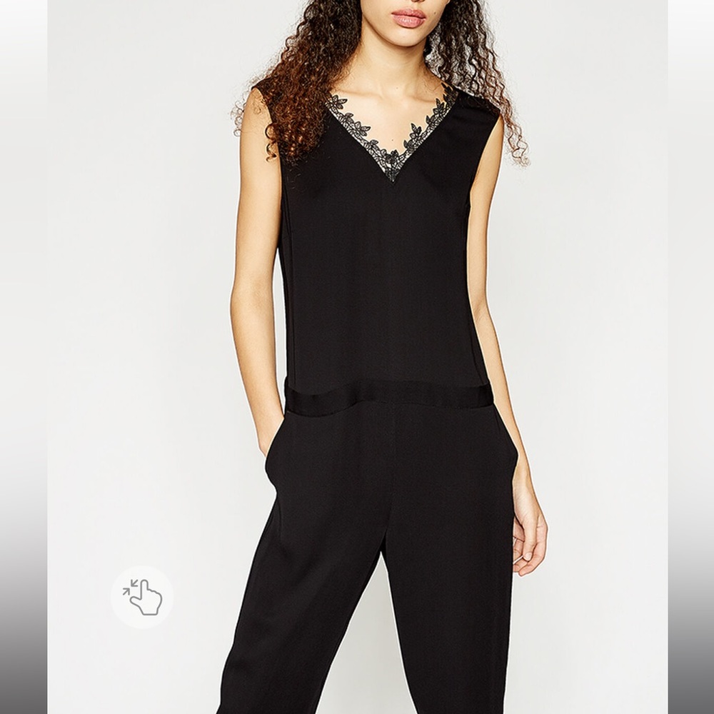 The Kooples Black Lace-trimmed Crepe Jumpsuit Sleeveless Size Small, US Size 2.